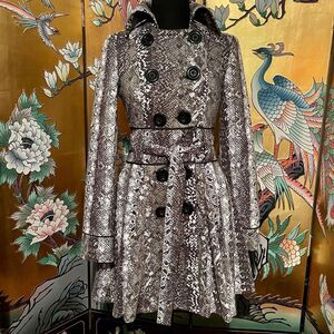 Candies Snake Skin Patterned Trench Coat with Belt Waist and Over Sized Buttons